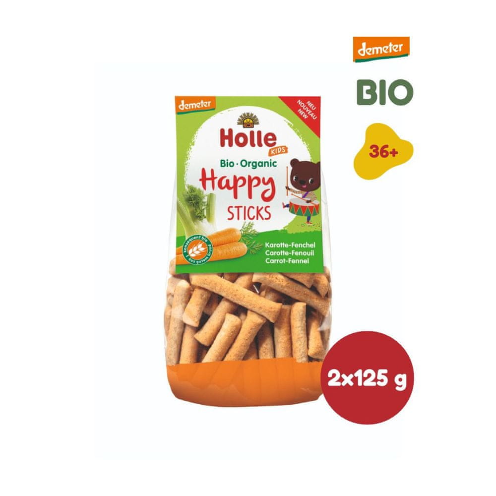 Holle Bio organické obilné Happy tyčinky s mrkvou a fenyklom- 2 x 100g